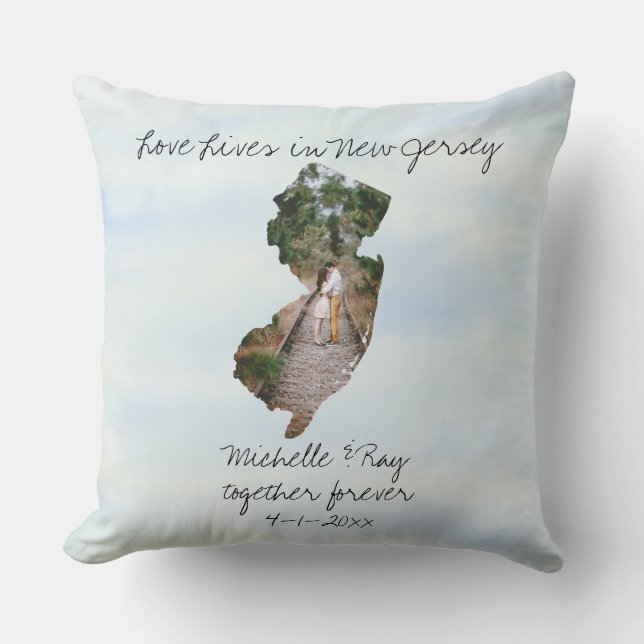 Coussin L'Amour Vit Dans L'État Du New Jersey Formé Photo  (Recto)