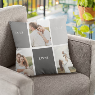 Coussin L'amour vit ici   Cadeau Famille Trois Photo