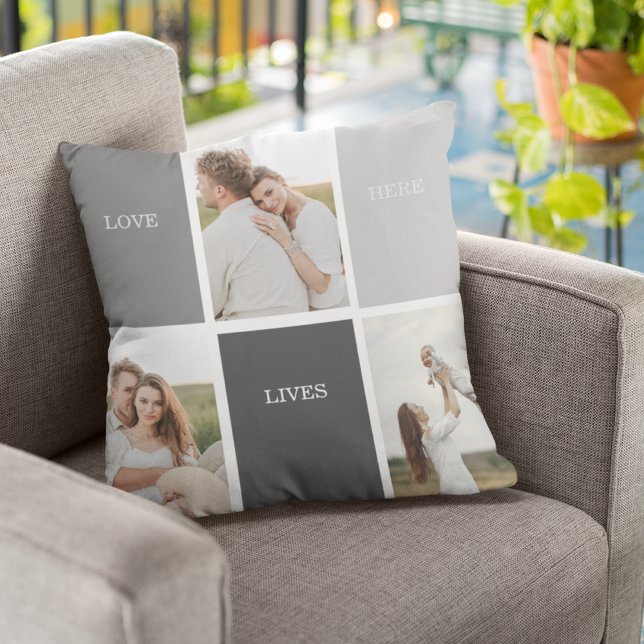 Coussin L'amour vit ici | Cadeau Famille Trois Photo (Créateur téléchargé)