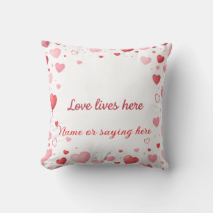 Coussin L'amour vit ici Cœurs roses et rouges - Personnali