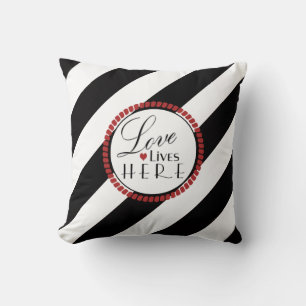 Coussin L'Amour Vit Ici La Bande Moderne Réversible