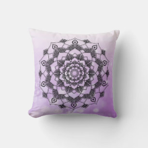 Coussin Lancer abstrait mandala violet et noir