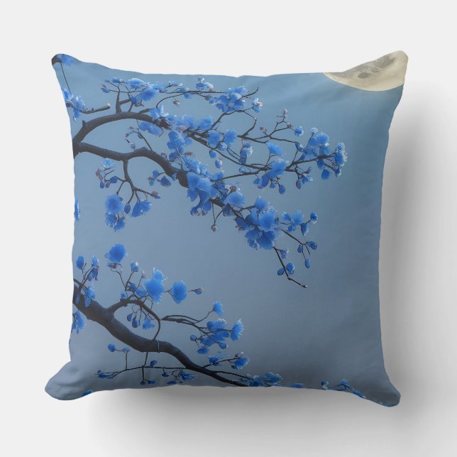 Coussin Lancer Oreiller_ Lune Fleur Bleue Lune Lune Lancer (Recto)