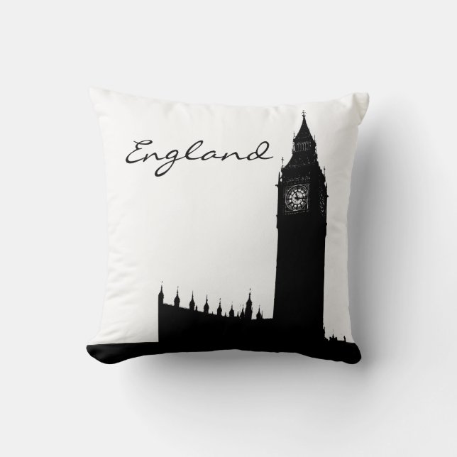 Coussin Landmark d'Angleterre noire et blanche (Recto)