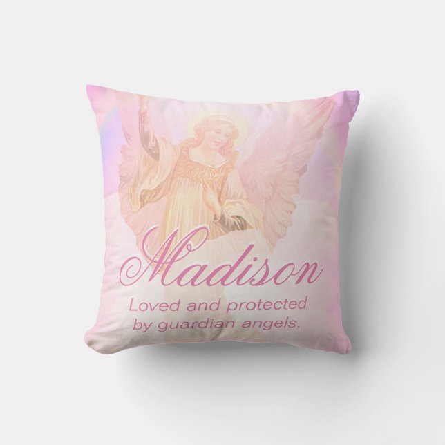 Coussin L'ange gardien fait sur commande ajoutent le nom (Recto)