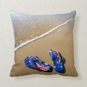 Coussin Lanières australiennes de drapeau sur la plage  