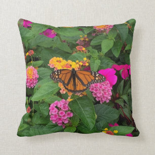 Coussin Lantana papillon floral jaune rose vert