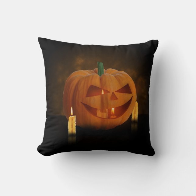 Coussin Lanterne Citrouille d'Halloween avec bougies (Recto)
