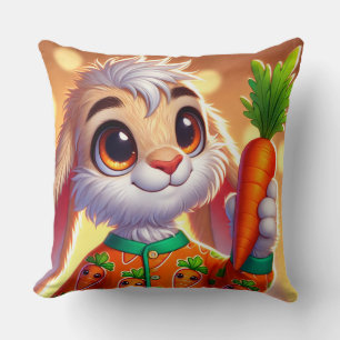 Coussin Lapin adorable tenant une carotte en pyjama illust