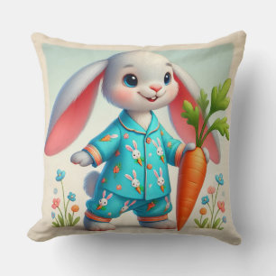 Coussin Lapin adorable tenant une énorme carotte