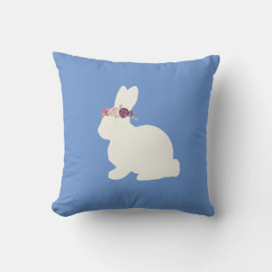 Coussin Lapin avec fleurs peint Jeu d'oreiller