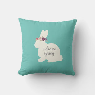 Coussin Lapin avec fleurs peint Jeu d'oreiller