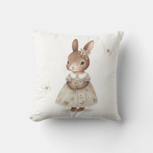 Coussin Lapin Brown en robe florale