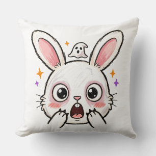 Coussin Lapin choqué visage de fantôme Halloween
