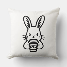 Coussin Lapin curieux avec tasse à café