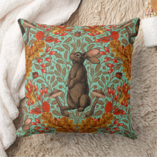 Coussin Lapin d'automne sur vert clair