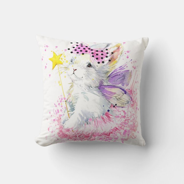 Coussin Lapin de fée d'aquarelle (Recto)