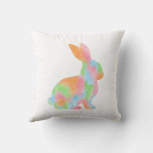 Coussin Lapin de forme colorée aquarelle Pâques mignon