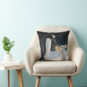 Coussin Lapin de Noël et manchot avec une étoile néon