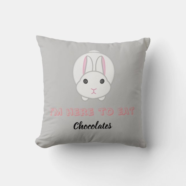 Coussin lapin de Pâques attendant de manger des chocolats (Recto)