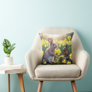 Coussin Lapin de Pâques avec jonquilles 
