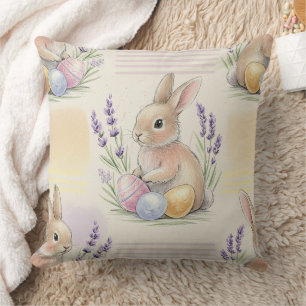 Coussin Lapin de Pâques avec motif pastel de printemps Œuf