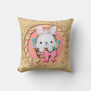 Coussin Lapin de Pâques mignon assis dans le panier