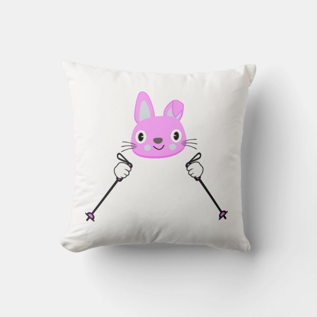 Coussin Lapin de ski avec bâtons de ski (Recto)