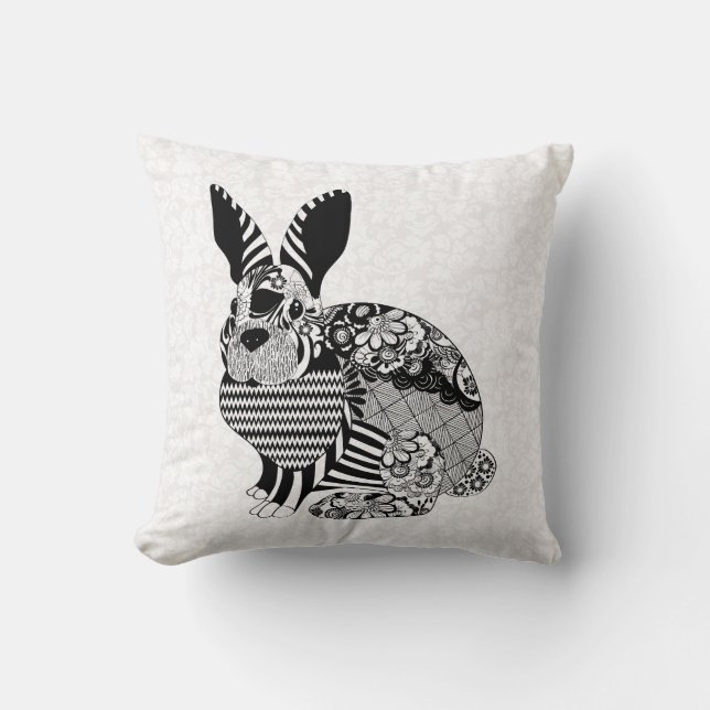 Coussin Lapin Et Damas Blanc (Recto)