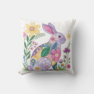 Coussin Lapin Floral De Couleurs Vives
