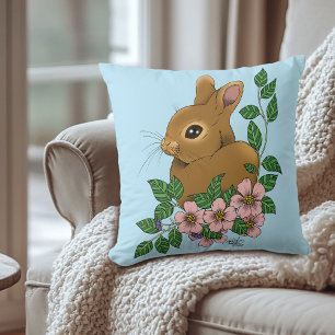 Coussin Lapin Lapin Fleurs Roses