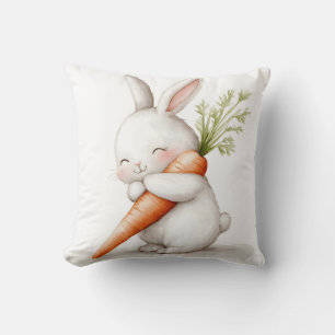 Coussin Lapin mignon à l'aquarelle amour de carotte