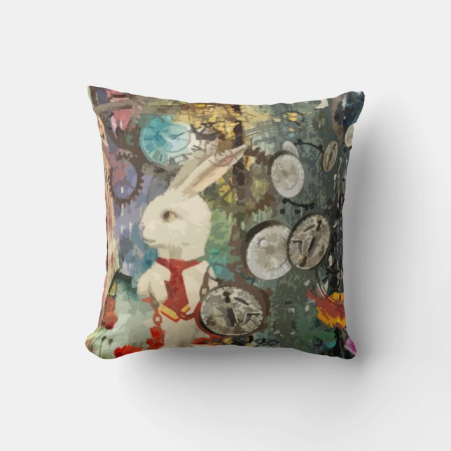 Coussin Lapin mignon de blanc du pays des merveilles (Recto)