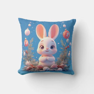 Coussin Lapin mignon entouré de décorations