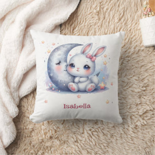 Coussin lapin mignon et enfants lune croissant