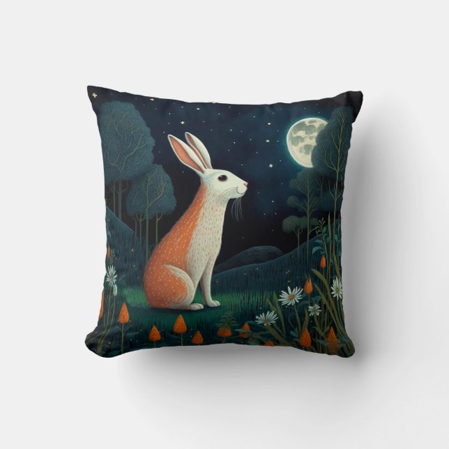 Coussin Lapin orange et blanc au clair de lune (Recto)