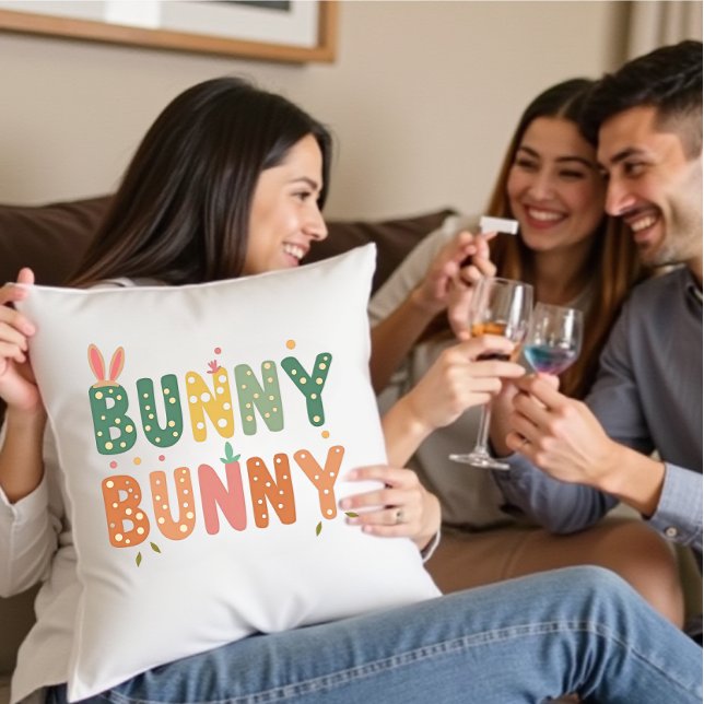 Coussin Lapin Rétro : Bunny Bunny Bliss (Créateur téléchargé)