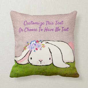 Coussin Lapin rose d'aquarelle de parties scintillantes