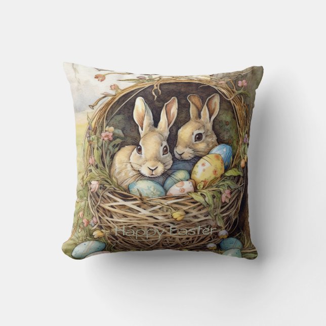 Coussin Lapins de Pâques en forêt (Recto)
