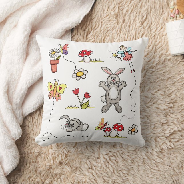 Coussin Lapins, Papillons, Fleurs & Fée  (Couverture)