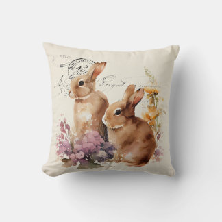 Coussin lapins vintages français aquarelle avec rose Thro