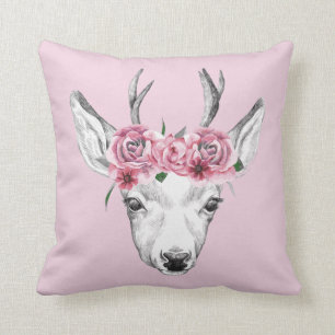 Coussin L'aquarelle fleurit des cerfs communs