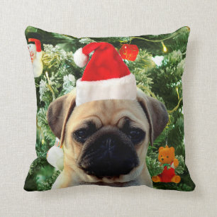 Coussin L'arbre de Noël de chiot de carlin ornemente le