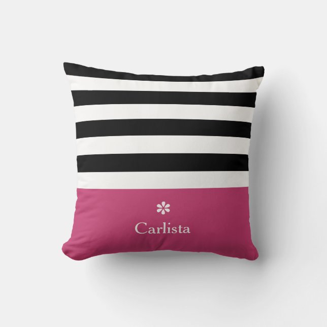 Coussin Large Black Horizontal Stripes Dark Rose Nom Faisy (Recto)