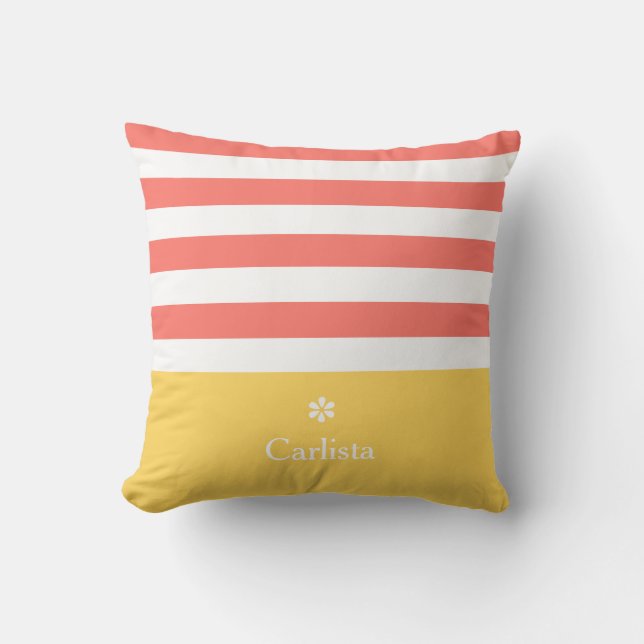 Coussin Large corail rayures horizontales Jaune Nom Faisy (Recto)