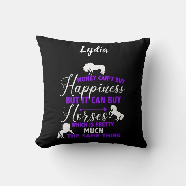 Coussin L'argent peut acheter des chevaux violet personnal (Recto)