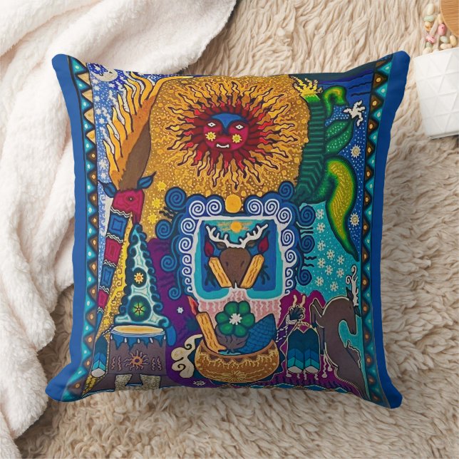 Coussin L'art coloré Sun Huichol (Couverture)