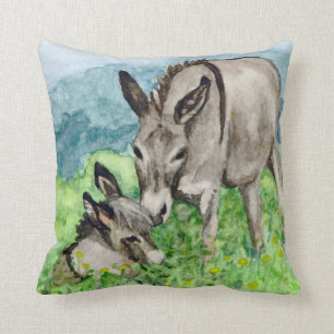 Coussin L'art de l'aquarelle des ânes et des bébés