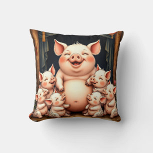 Coussin L'art du cochon - Mère et porcelets