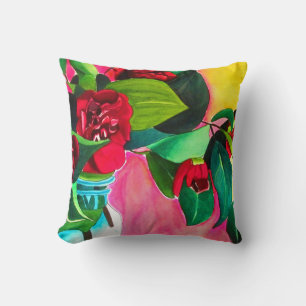 Coussin L'art floral des Camellias rouges